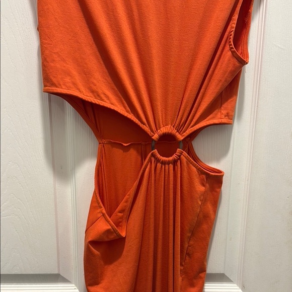 Orange Ruched gathered Front Bodycon Maxi Dress with cut outs - Picture 3 of 10